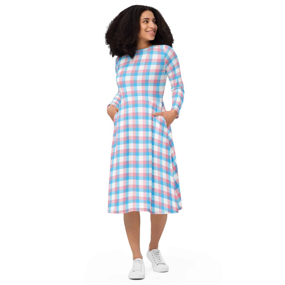 Trans Pride All-Over Print Long Sleeve Midi Dress - Image 2