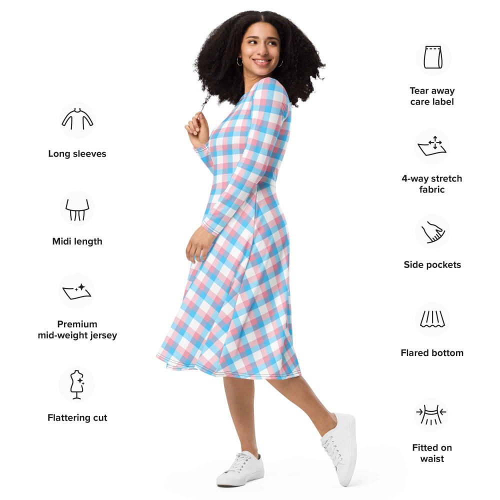 Trans Pride All-Over Print Long Sleeve Midi Dress - Image 6
