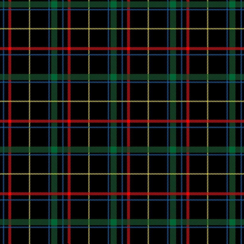 Black plaid with lines of green, red, and yellow